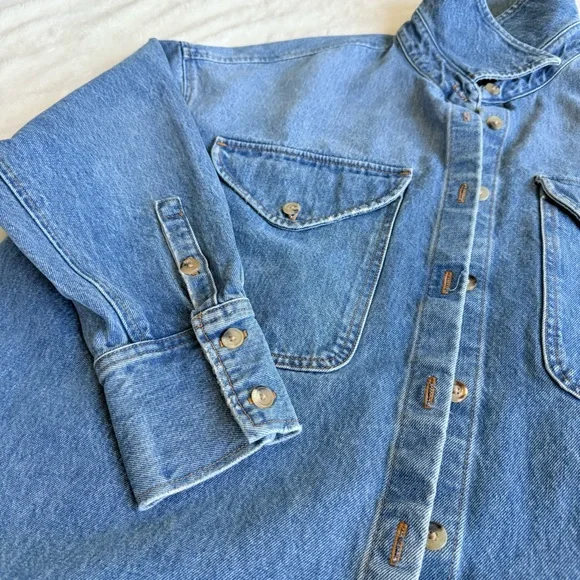 Khaite Birdie Oversized Button-Down Denim Relaxed Shirt M - Picture 9 of 13